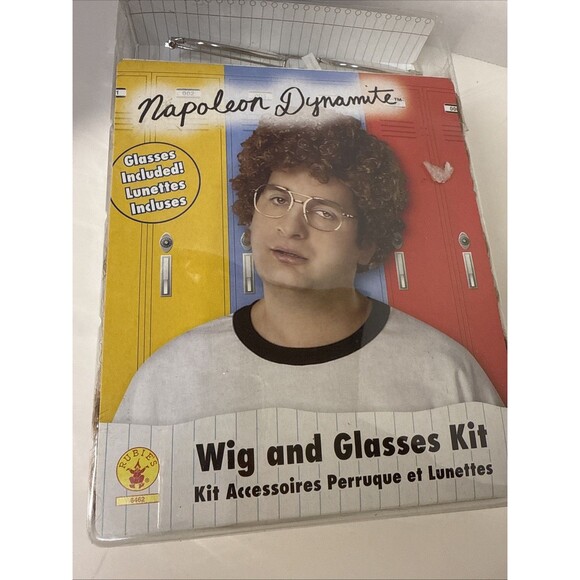 Napoleon Dynamite Wig & Glasses Rubies 6462 Brown Curly Short Hair Men’s - Picture 6 of 7